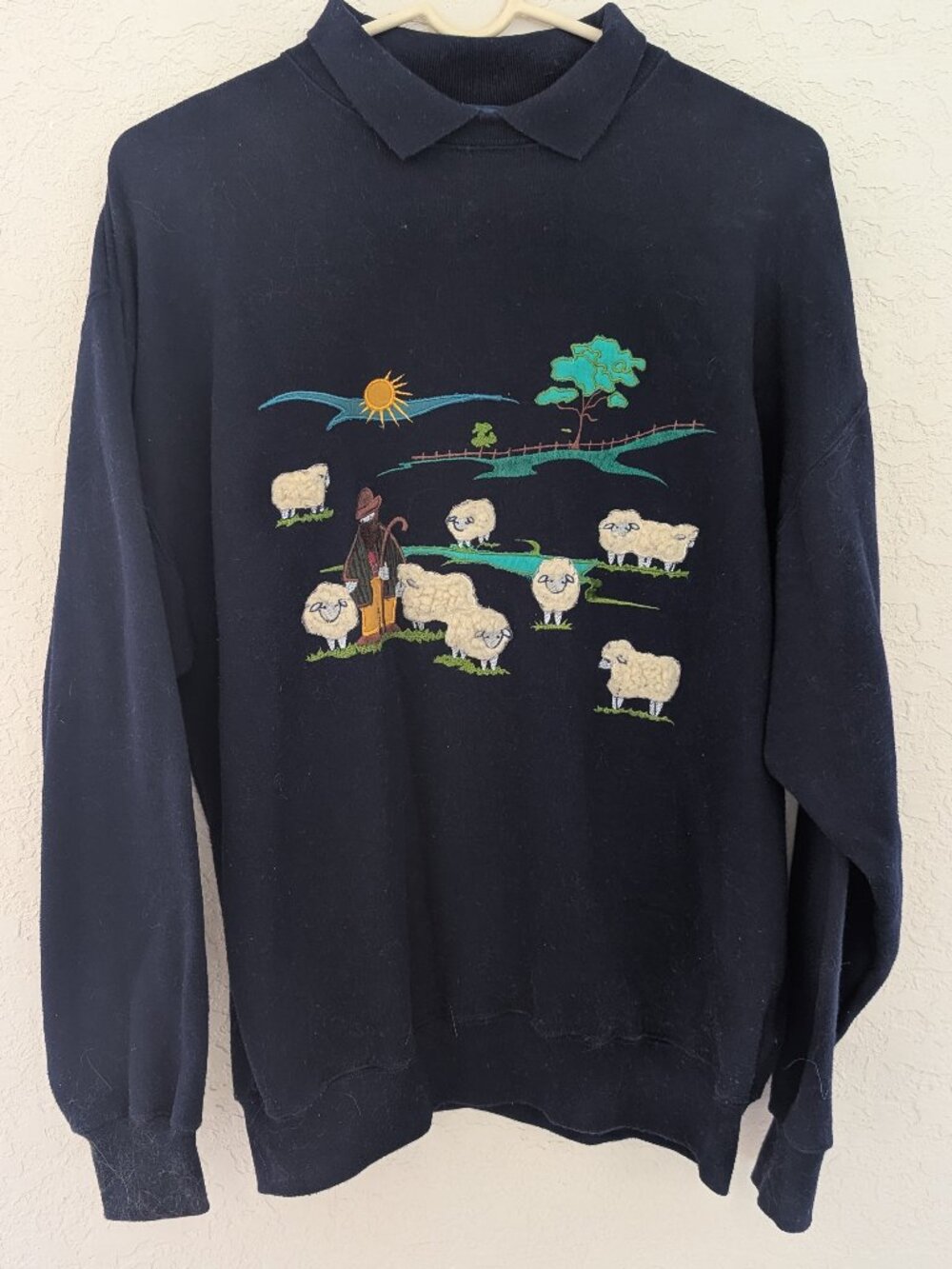 Vintage Tulchan Textured Sheep Shepherd Farm Cottage Country Sweater Size L